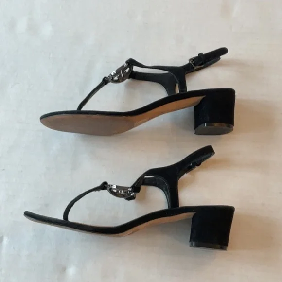 Tory Burch black suede sandal w/ rhinestone logo Size 8 - Picture 9 of 13